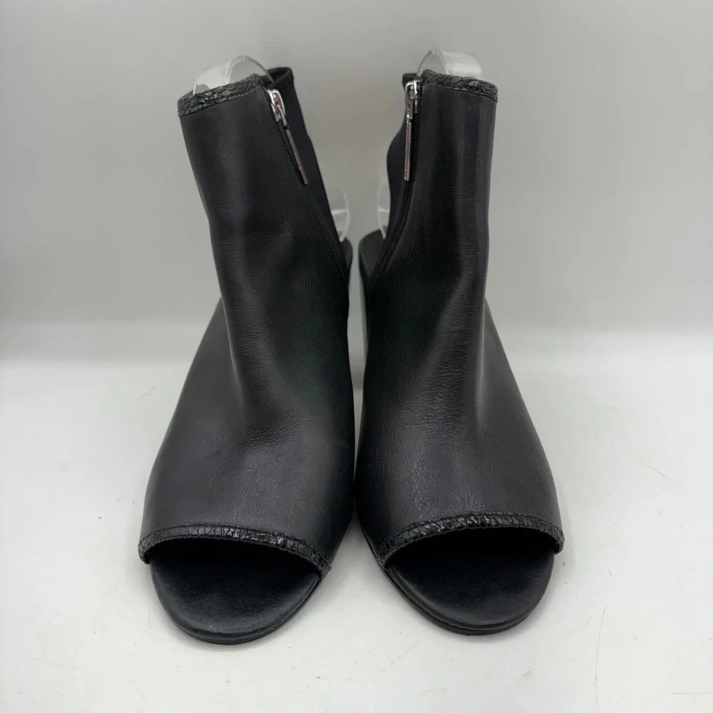 Donald J Pliner Black Leather Peep Toe Slingback Block Heel Booties Women 9 - Picture 3 of 10